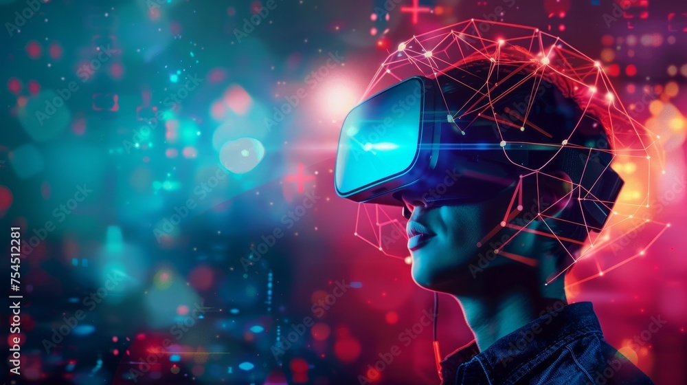 A man wearing a virtual reality goggles. A man wearing a virtual reality goggles.