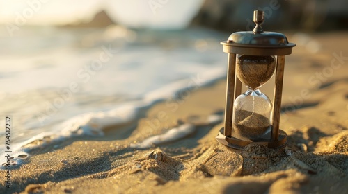 A hourglass on sand beach © Aris Suwanmalee