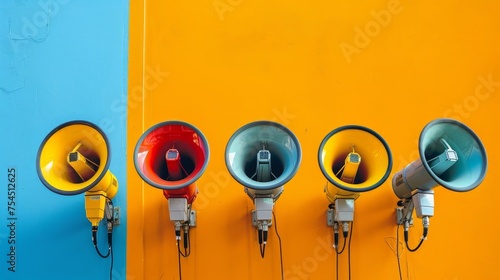 A Group Of Colorful Megaphone. The Power of Words in Marketing Concept.