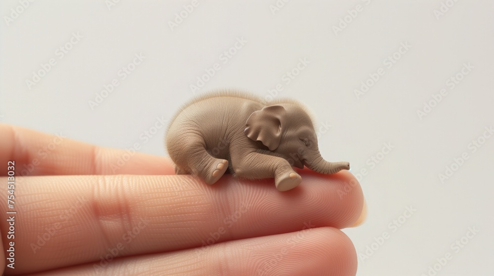 Abstrakcyjnie mały żywy słonik na palcach dłoni - obrazy, fototapety, plakaty 