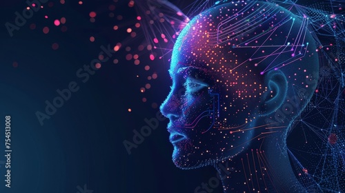 A human's head with fiber optics background and lots spots.