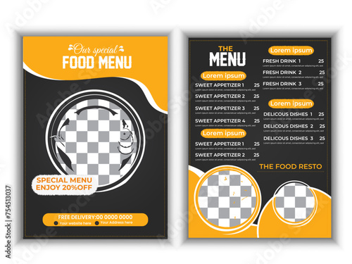 
Modern Restaurant special food menu template design. Hand drawn food, cafe menus and kitchen poster. Chalk board menu, cafe flyer design or dessert, bar drinks and salads brochure hipster vector temp