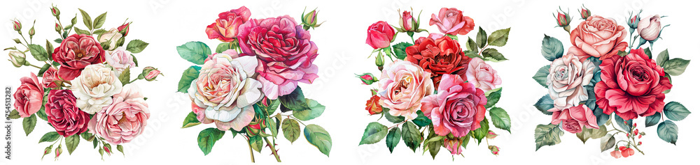 Delicate watercolor collection clipart of a graceful rose bouquet