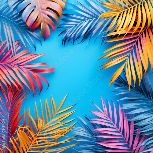 Tropical Bright Colorful Background with Exotic Painted Elements  Generative AI