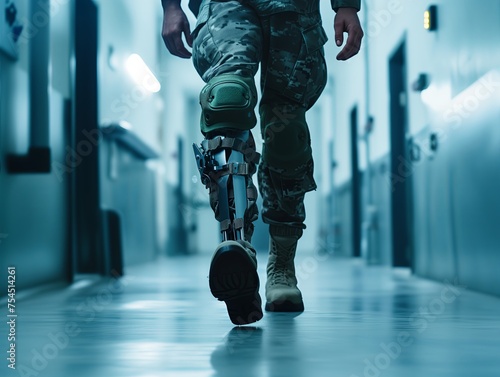 prosthetic leg for military and soldiers in the army. Recovery in a military hospital ward. Close-up.