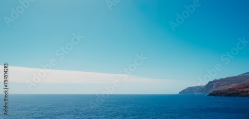 Calm sea, sunny day. Summer composition, beautiful landscape. Concept for hotel, holiday home or spa, travel, tourism. copy space