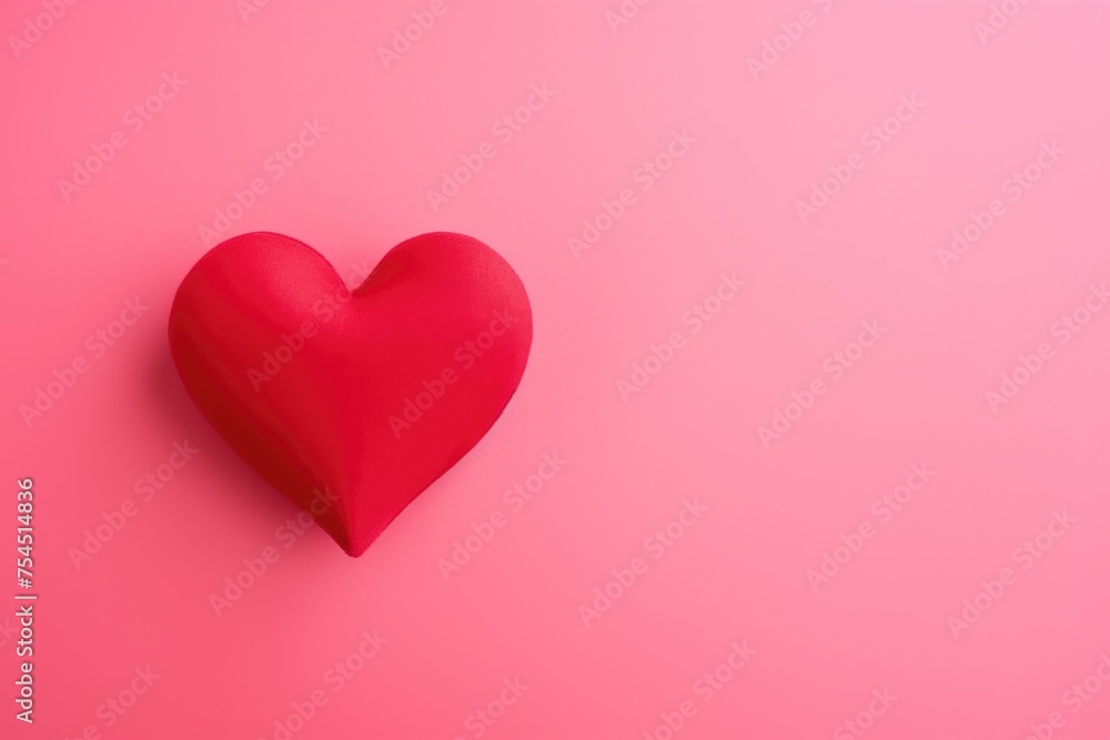 A vibrant red heart stands out on a soft pink backdrop, a bold symbol of love and affection.
