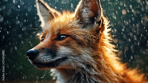 a view close up fox with raindrop