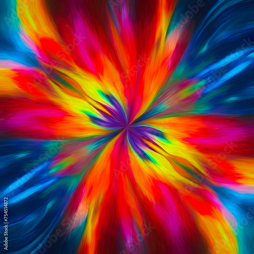 Multicolored flowercore abstract with central flare and decorative radial motif