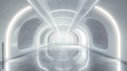 Futuristic corridor with glowing arches