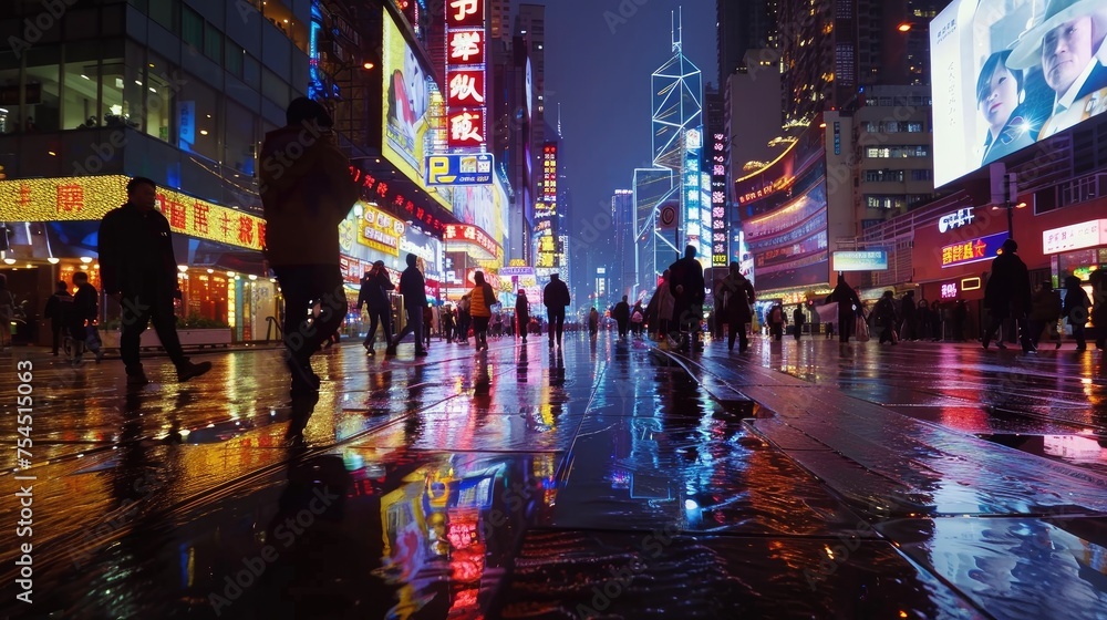 Neon Reflections: Rainy Night in the City Neon Reflections: Rainy Night in the City