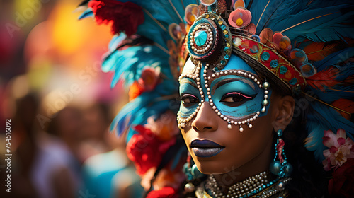 the festive traditions of Carnival with a parade and vibrant costumes. Generative AI © Gennie Fx