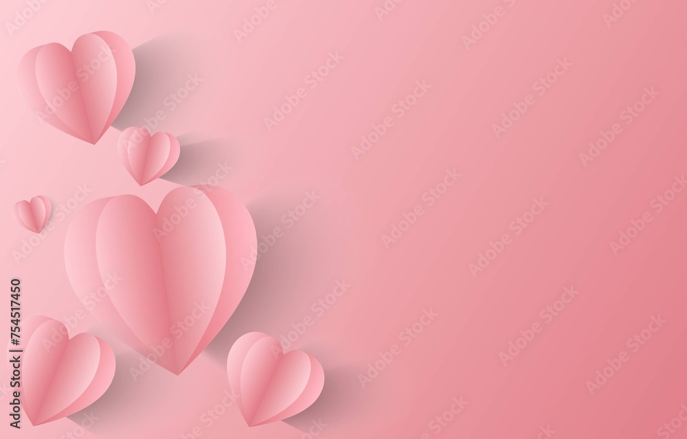 The pastel pink background concept with papercut hearts in sweet, cute colors. for designing posters, banners, websites, or anything related to love, Valentine's Day, love confession, love declaration