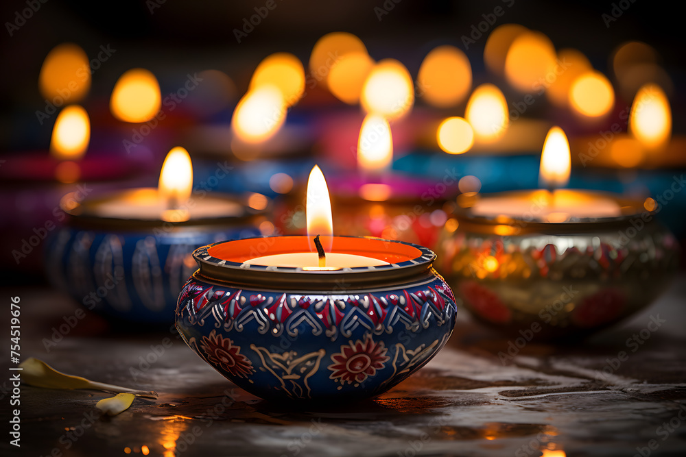 Traditional indian oil lamps for diwali festival on dark background. Generative AI Traditional indian oil lamps for diwali festival on dark background. Generative AI