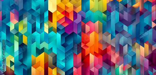 Vibrant Geometric Artwork: Cutting-Edge Polygon Patterns with a Futuristic Twist, created with Generative AI technology