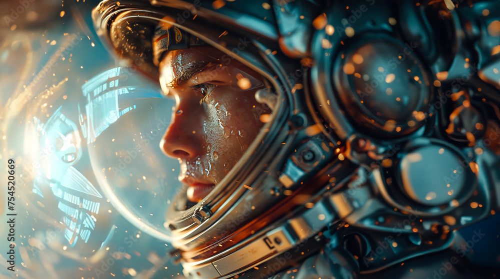 Cosmic Explorer's Helmet Macro Portrait, Astronaut Visor Closeup