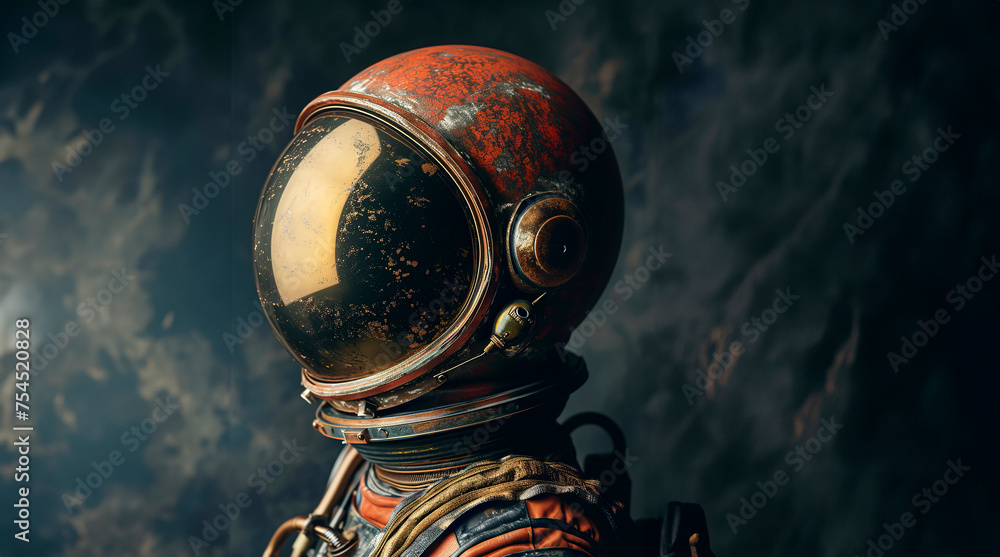 Cosmic Close-up Portrait of Mars Astronaut's Helmet, Space Explorer Spaceman in Helmet, Mars Helmet Portrait created with Generative AI technology