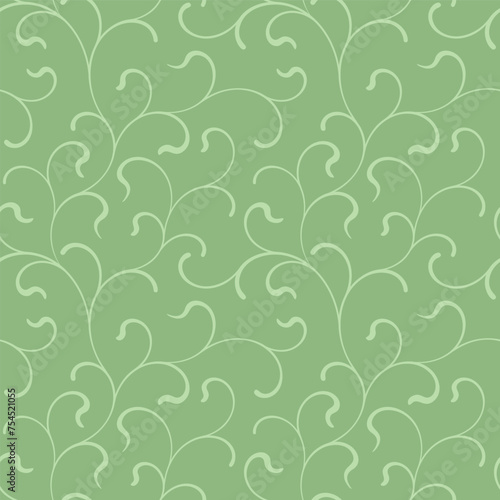 Seamless pattern with swirls on a green background. Texture for sping print, wallpaper, home decor, textile, package design or invitation