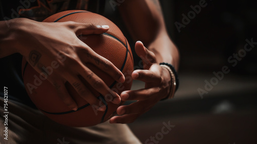 Person holding a basketball in their hands as a gesture of entertainment © Jenuarylist