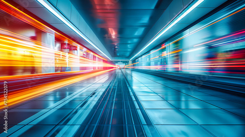 Speed and Movement in Modern Urban Transportation, Futuristic Tunnel with Blurred Lights, Abstract City Motion
