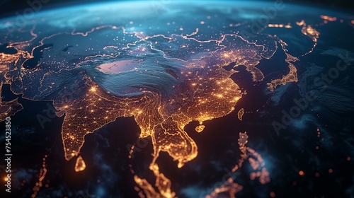 Detailed Night Light Map of Asia from Above