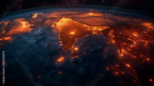 Glowing Earth Night Lights from Space View