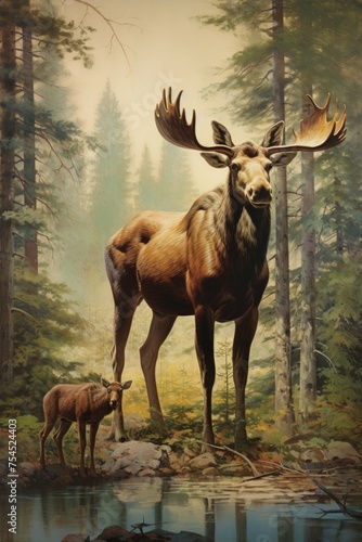 Moose in the wild forest