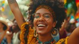 Smiling happy black woman with afro wearing bright clothes for black history month or woman's day celebration. Generative ai