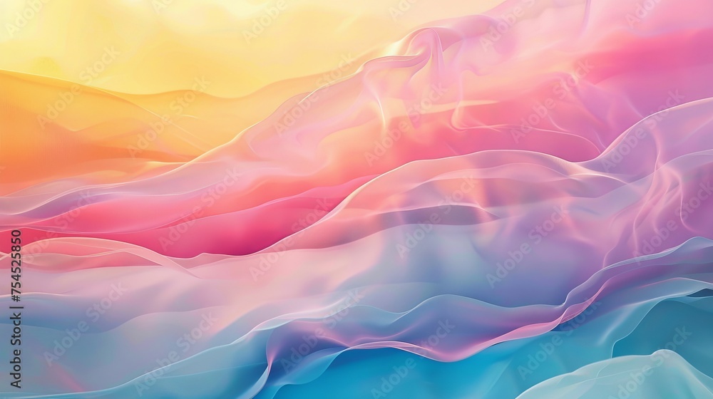 Warm pastel abstract waves in a fluid digital art form. Fluid movement digital abstract with a pastel palette. Harmonious waves in warm pastel hues digital artwork.