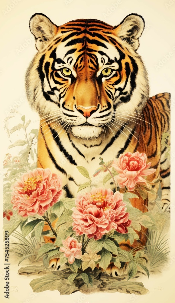 Beautiful tiger and the flowers Beautiful tiger and the flowers
