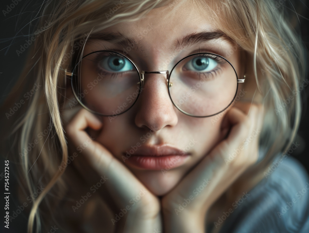 Pensive Woman with Striking Blue Eyes Pensive Woman with Striking Blue Eyes