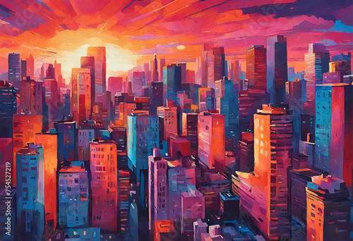 city skyline at sunset
