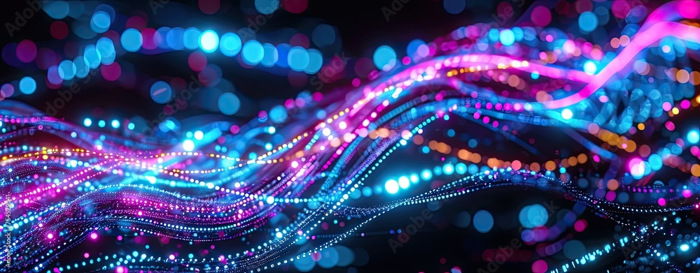 abstract background with pink blue neon lines glowing in ultraviolet light,