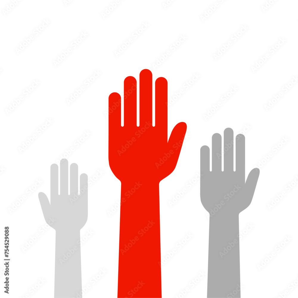 People raising hands vector. Leadership first volunteering concept