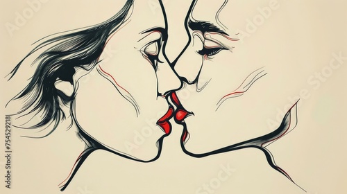 kissing, doodle, sharpie illustration, bold lines and solid colors, simple details 