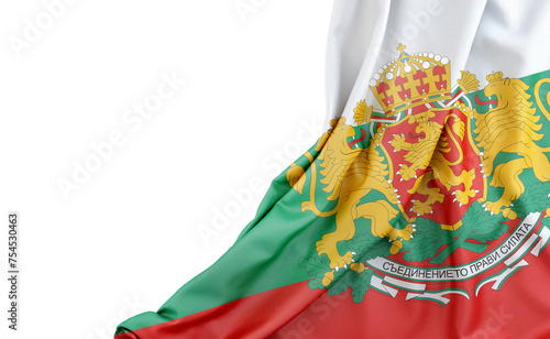 Flag of Bulgaria with coat of arms with empty space on the left. Isolated. 3D Rendering
