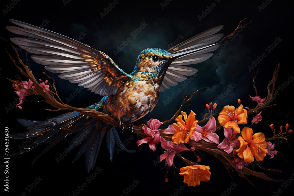 Fototapeta premium Ethereal Hummingbird Amidst Blooms