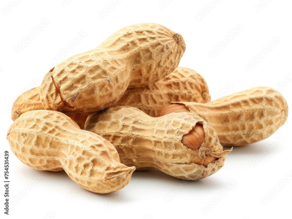 Closeup of Dried Peanuts on White Background. Macro Shot of Crunchy Peanuts with Natural Texture Closeup of Dried Peanuts on White Background. Macro Shot of Crunchy Peanuts with Natural Texture