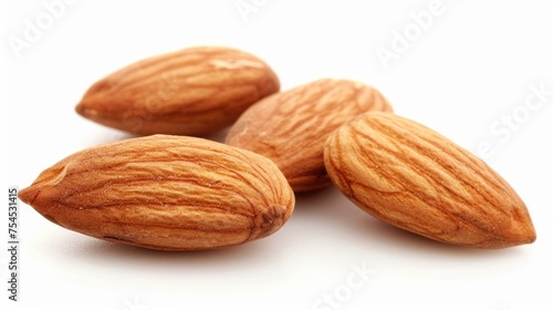 Closeup of Almonds on Isolated White Background. Group of Natural Food Nuts in High Detail
