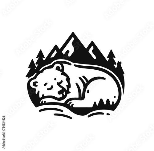 sleeping bear isolated monochrome vector illustration