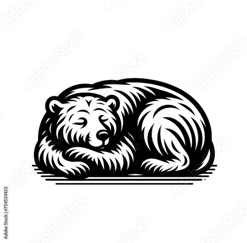 sleeping bear isolated monochrome vector illustration