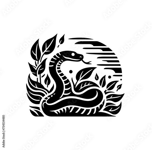 Snake in natural habitat illustration, isolated vector illustration, tribal wildlife artwork, serpent-themed design photo