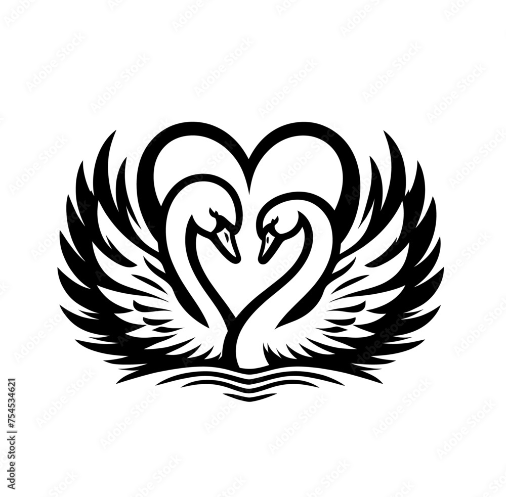 Fototapeta premium Beautiful swan engraved monochrome isolated vector illustration