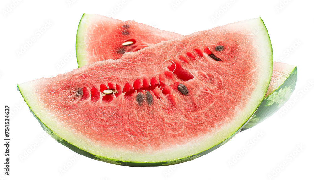 Juicy watermelon slice with black seeds, cut out - stock png. Juicy watermelon slice with black seeds, cut out - stock png.