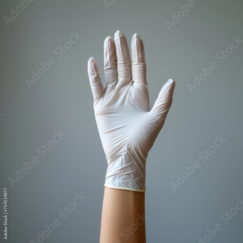 Hand in Disposable Glove on White Background