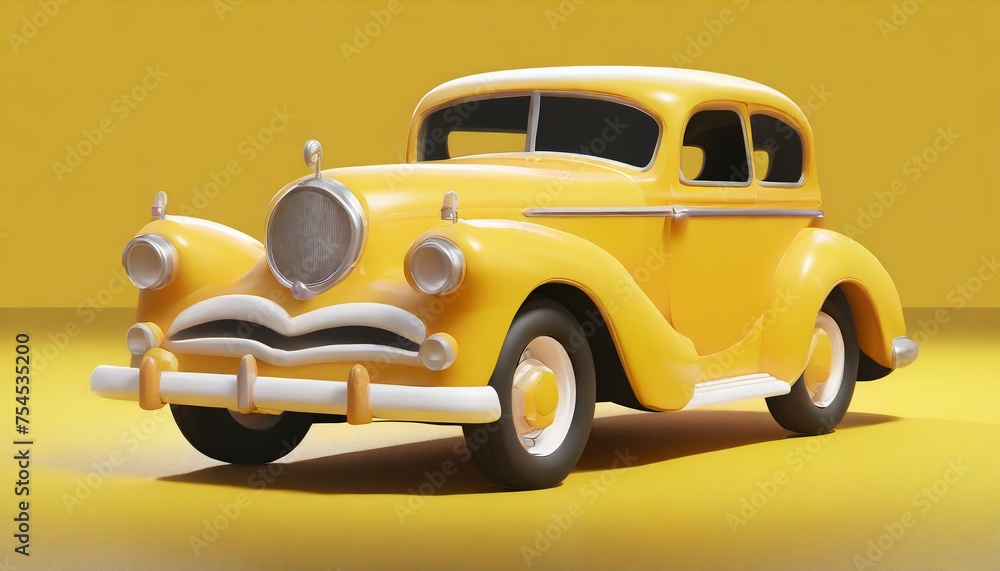 Yellow Car Retro Vintage Model 3D Illustration