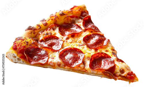 Hot pepperoni pizza slice with melting cheese on transparent background - stock png.