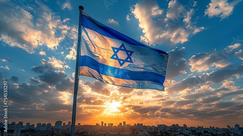 ISRAEL flag waving Generative AI	 photo