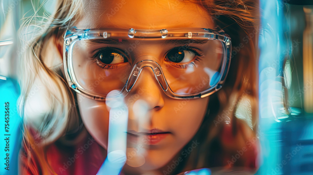 A young girl with goggles on her head is holding a pipe in her hand A young girl with goggles on her head is holding a pipe in her hand