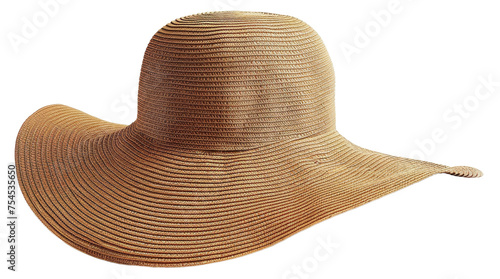 Stylish straw hat perfect for summer sun protection, cut out - stock png.